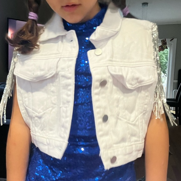 Jean vest jacket fringe silver disco cowgirl bachelorette - Picture 4 of 6